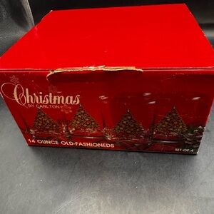 CARLTON 1985 ACTION 14 oz Old Fashioneds Glasses Christmas Tree Set of 4 Boxed